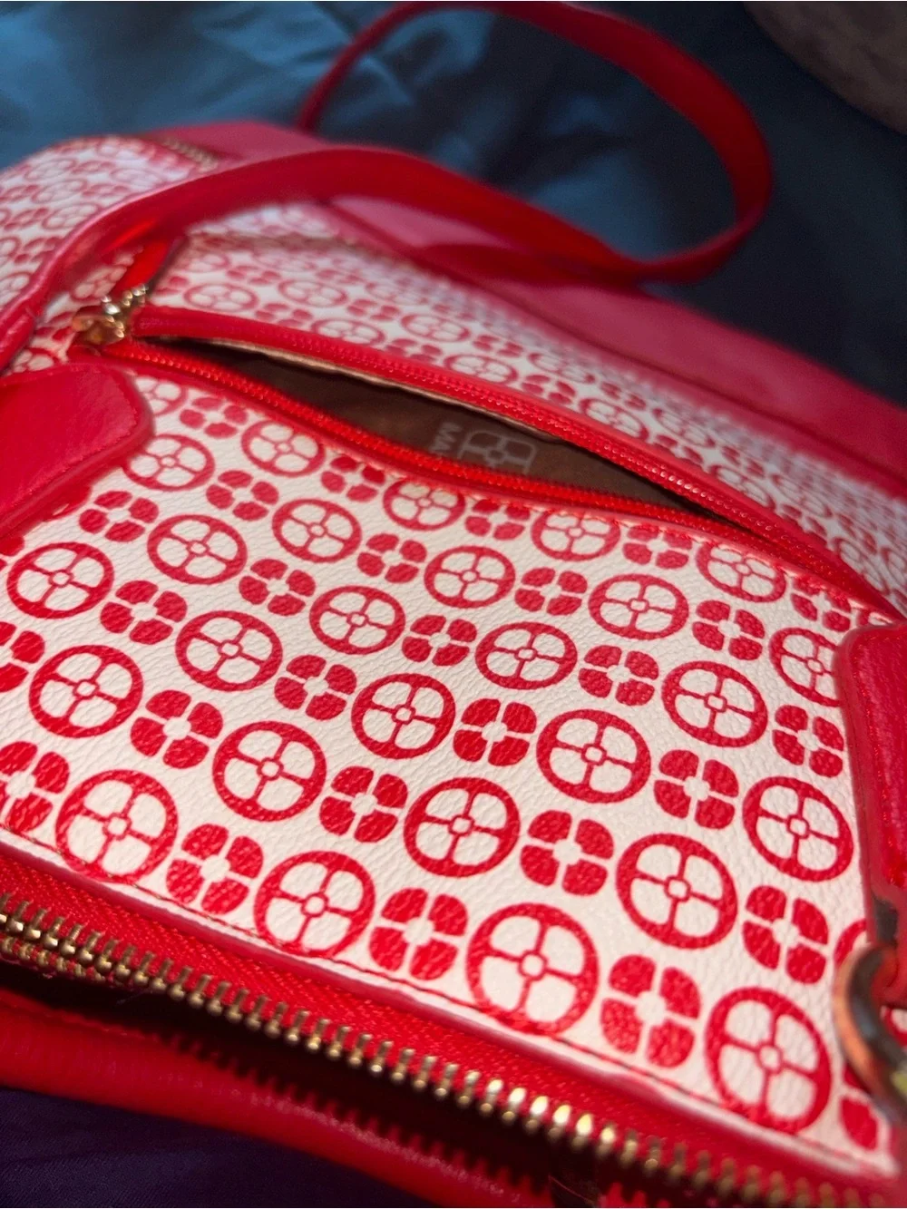 IMAN Red and White Patterned Shoulder Satchel